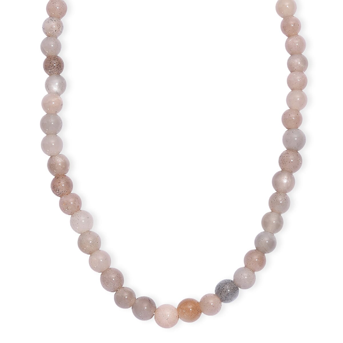 Peach Moonstone 110.00 ctw Beaded Necklace in Rhodium Over Sterling Silver 18 Inches