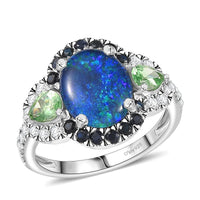 D'Joy Elysian Opal (Triplet) and Multi Gemstone 3.90 ctw Ring in Rhodium Over Sterling Silver (Size 10.0)