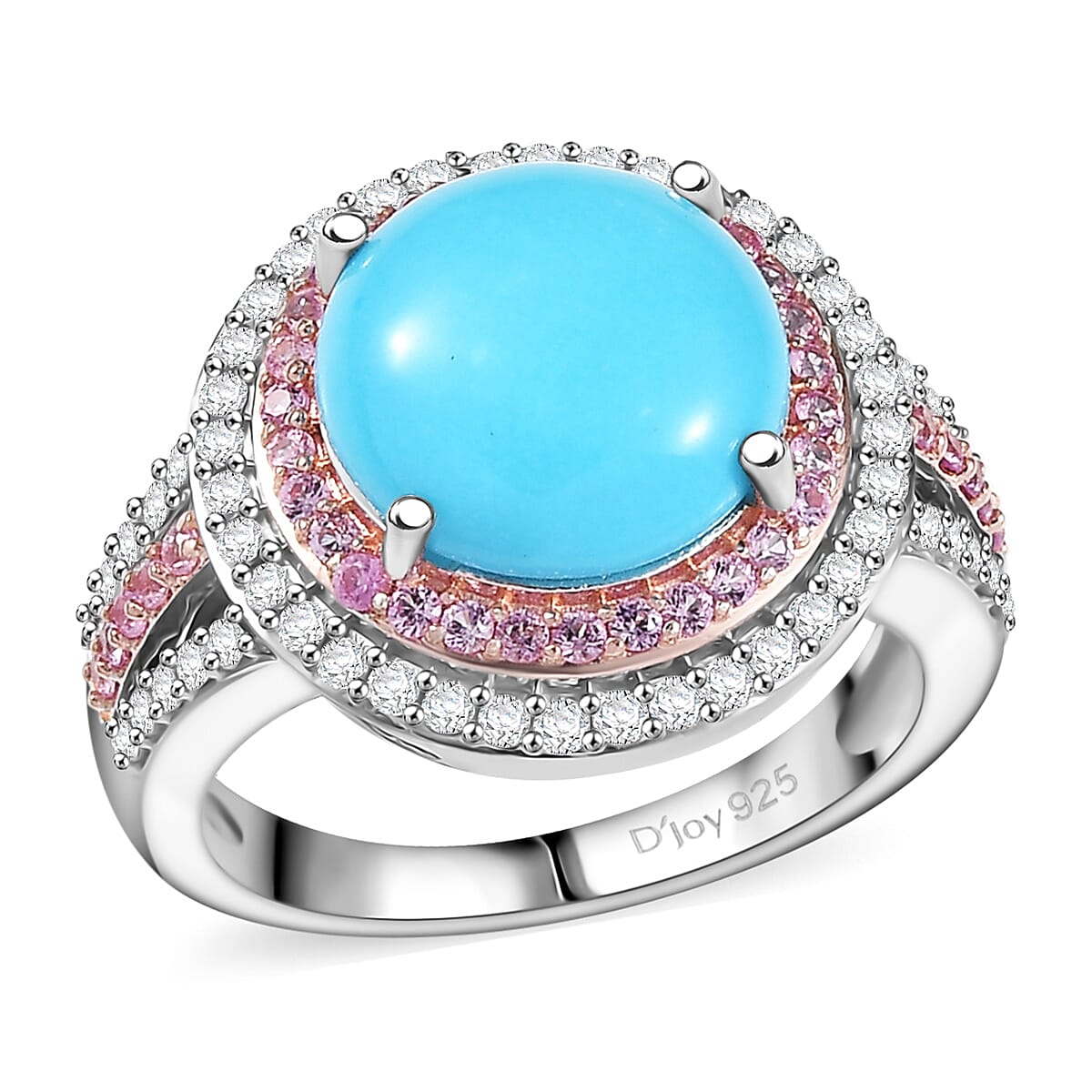 D'Joy Premium Sleeping Beauty Turquoise, Multi Gemstone Ring in Rhodium Over Sterling Silver (Size 10.0) 5.30 ctw
