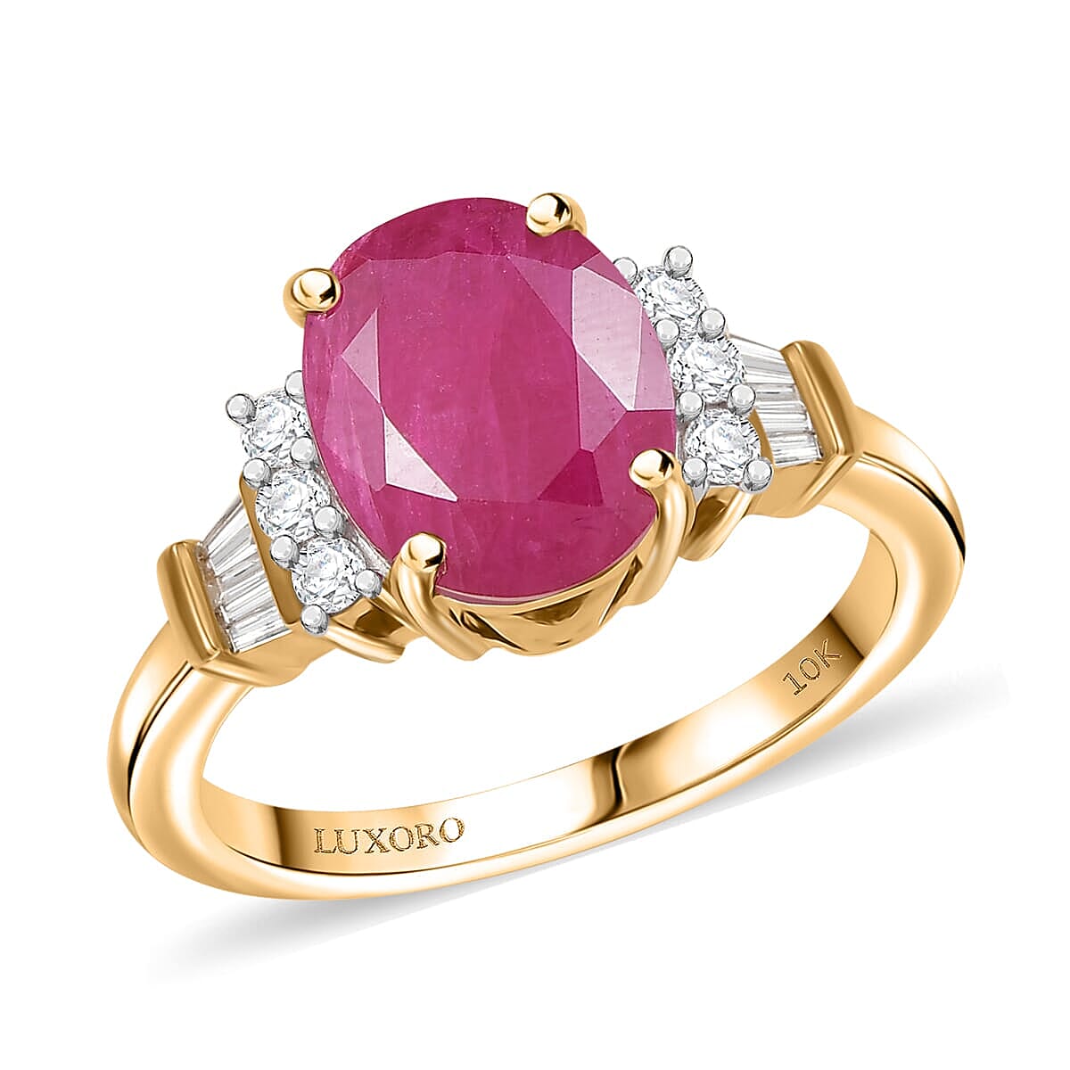 Luxoro 10K Yellow Gold AAA Montepuez Ruby, Diamond (I1) (0.30 cts) Ring 4.50 ctw