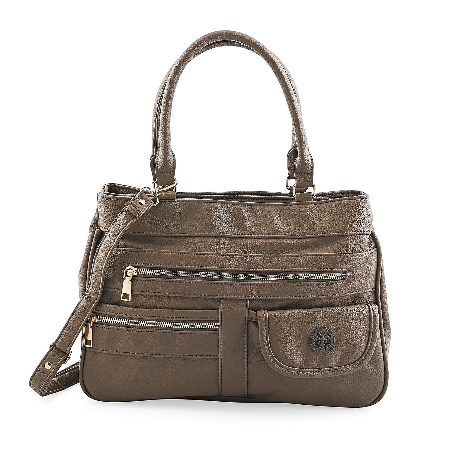 Cee Klein Taupe Faux Leather Multi-Compartment Shoulder Bag (14x4x10)