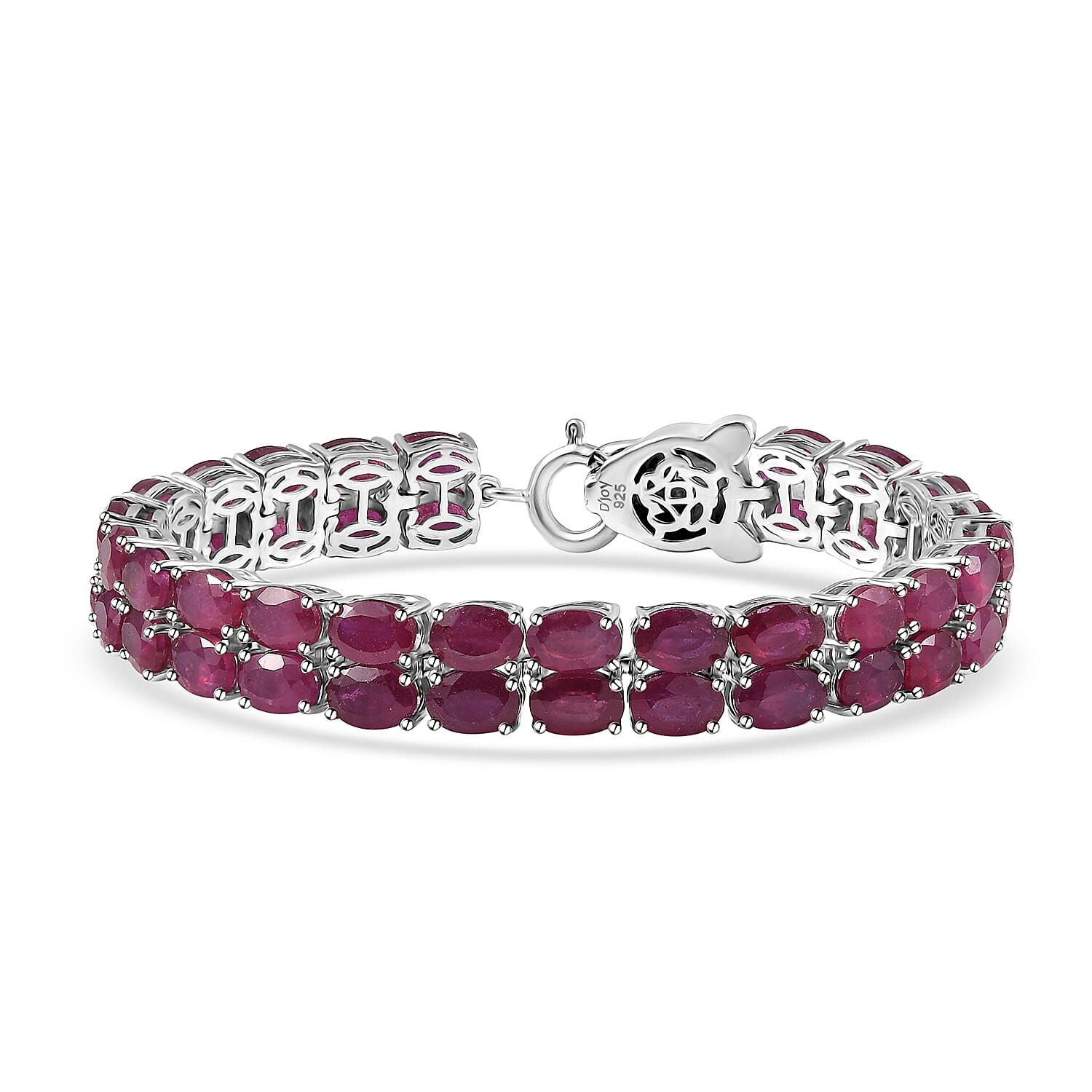 D’Joy Niassa Ruby (FF) and Black Diamond 31.80 ctw Bracelet in Rhodium Over Sterling Silver (6.50 In)
