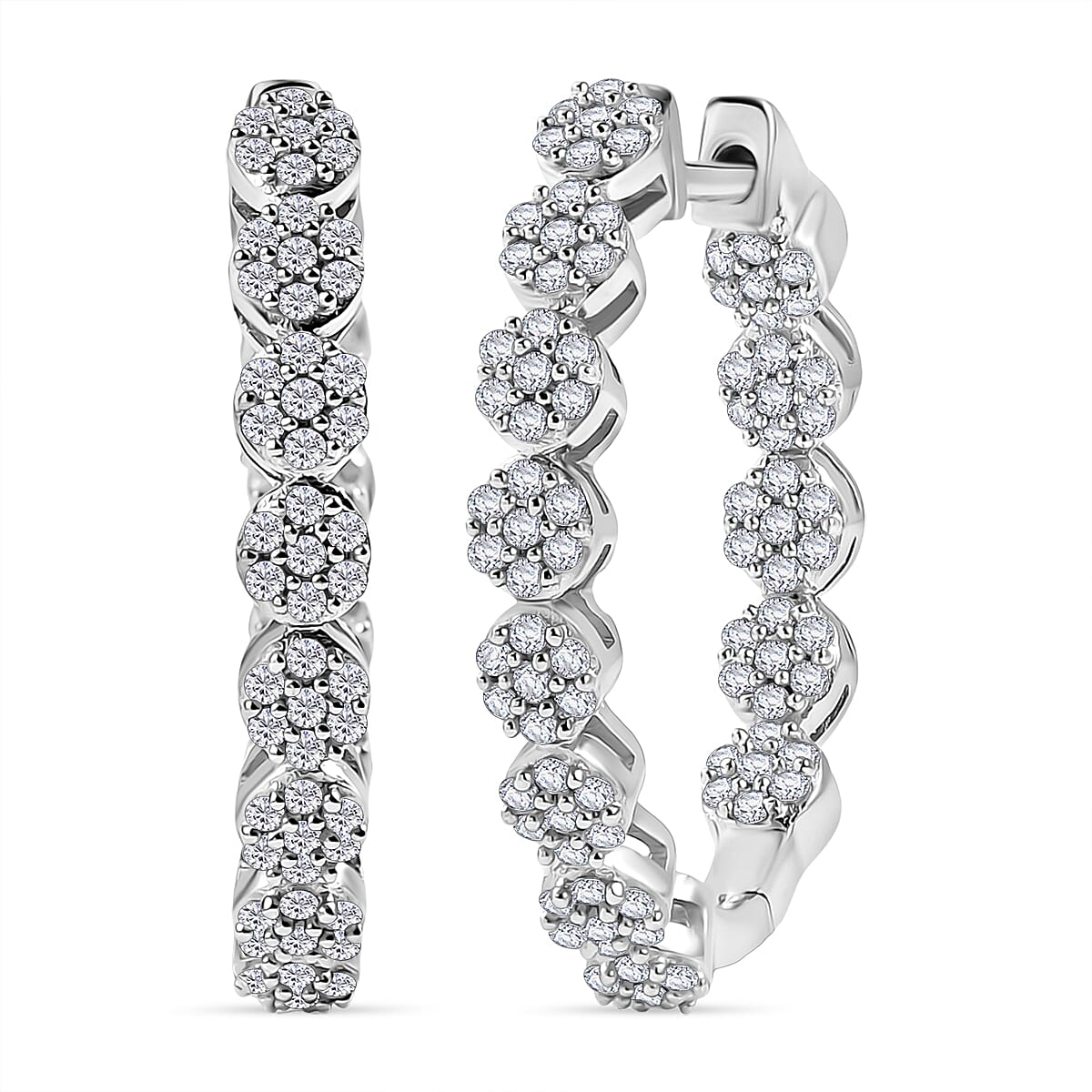 D’Joy Diamond 0.90 ctw Hoop Earrings in Rhodium Over Sterling Silver
