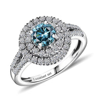 Luxuriant Lab Grown Blue and White Diamond (VS) Ring in Rhodium Over Sterling Silver (Size 6.0) 1.50 ctw