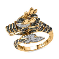 GP Green and White Diamond 0.60 ctw Ring in 18K Vermeil Yellow Gold Over Sterling Silver (Size 10.0)