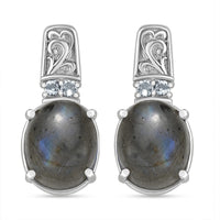 EverTrue Malagasy Labradorite, Sky Blue Topaz Earrings in Stainless Steel 8.90 ctw