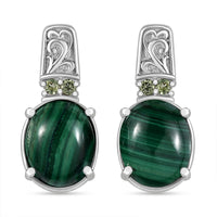 EverTrue African Malachite and Hebei Peridot 10.50 ctw Earrings in Stainless Steel