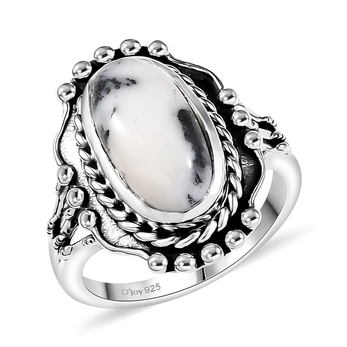 D’Joy Artisan Crafted White Buffalo 3.60 ctw Solitaire Ring in Sterling Silver (Size 10.0)
