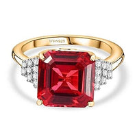Lab Created Padparadscha Sapphire and Multi Gemstone 7.18 ctw Ring in Vermeil Yellow Gold Over Sterling Silver (Size 10)
