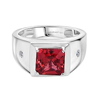 Lab Created Padparadscha Sapphire and Diamond 3.63 ctw Ring in Rhodium Over Sterling Silver (Size 6.5) (5.6 g)