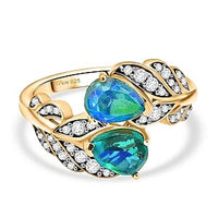 Peacock Triplet Quartz and White Zircon 2.06 ctw Fancy Ring in Vermeil Yellow Gold Over Sterling Silver (Size 11.5)