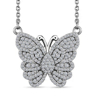 Luxuriant Lab Grown Diamond G-H SI 1.00 ctw Butterfly Necklace 18-20 Inches in Rhodium Over Sterling Silver (Del. In 10-12 Days)