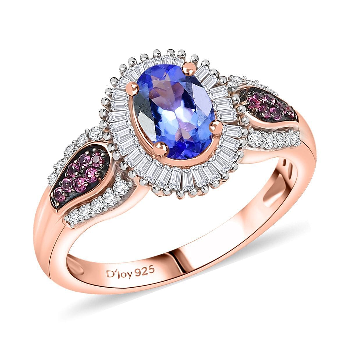 D'Joy Tanzanite, Pink Spinel and Diamond Ring in 18K Vermeil RG Over Sterling Silver (Size 10.0) 1.20 ctw