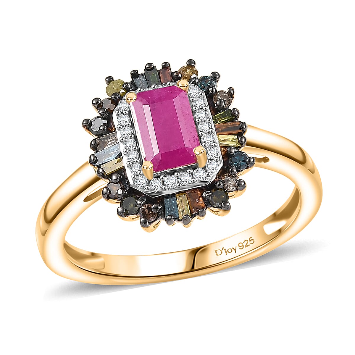 D'Joy Premium Royal Ruby and Multi Diamond 1.20 ctw Ring in 18K Vermeil Yellow Gold Over Sterling Silver (Size 10.0)