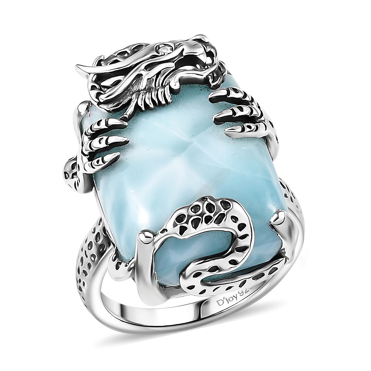 D’Joy Artisan Crafted Larimar and Diamond 22.50 ctw Ring in Sterling Silver