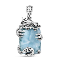D'Joy Artisan Crafted Larimar and Diamond 22.00 ctw Dragon of Atlantis Pendant without Chain in Sterling Silver
