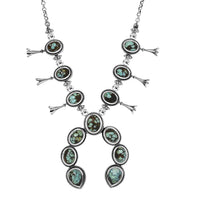 D'Joy Artisan Crafted Whispering Web Turquoise 14.60 ctw Squash Blossom Necklace 18 Inches in Sterling Silver