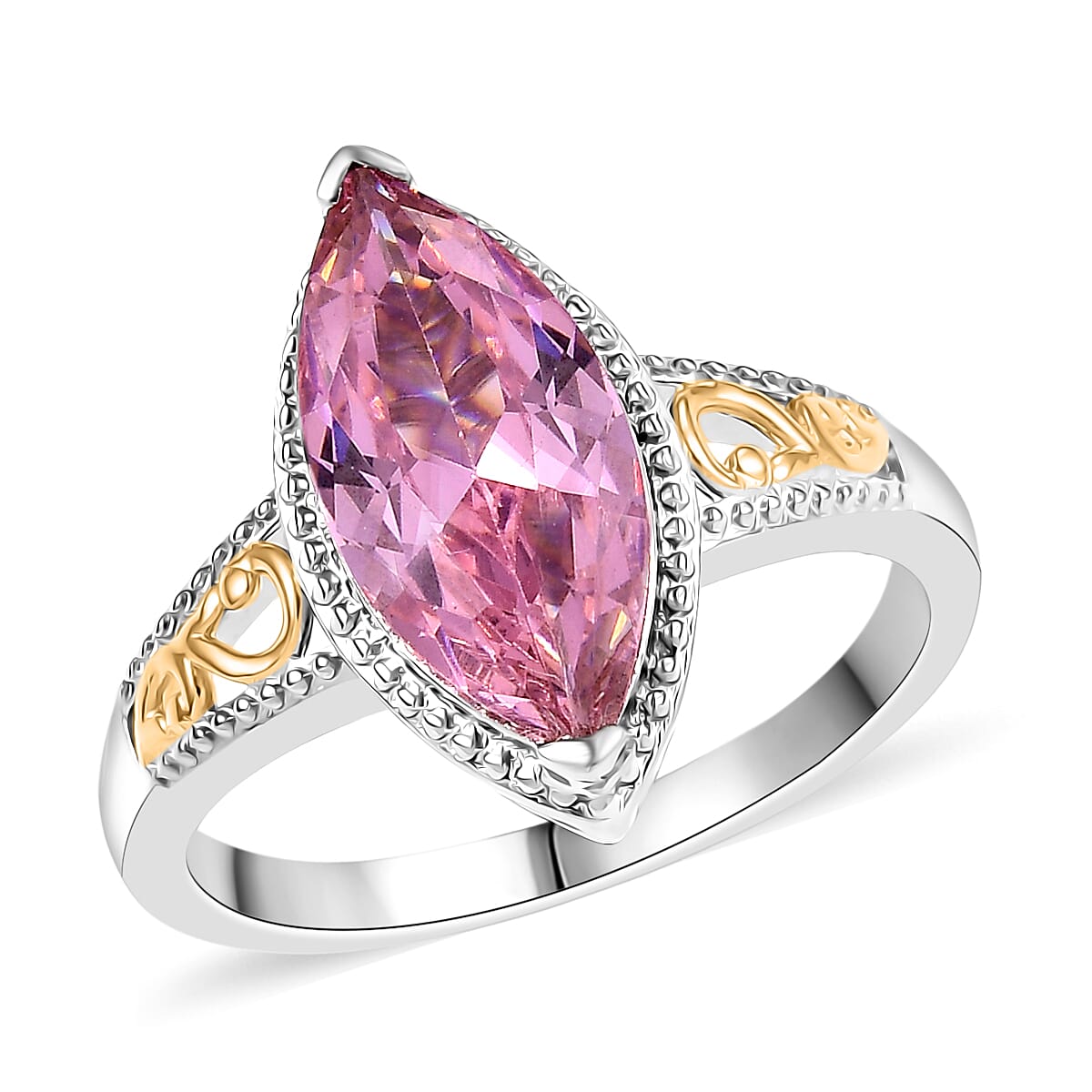 EverTrue Simulated PInk Diamond Ring in 18K YG Plated and Platinum Bond (Size 10.0) 3.00 ctw