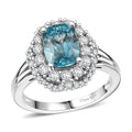 D'Joy Cambodian Blue Zircon and White Zircon 3.50 ctw Ring in Rhodium Over Sterling Silver - Sticky add to cart bar