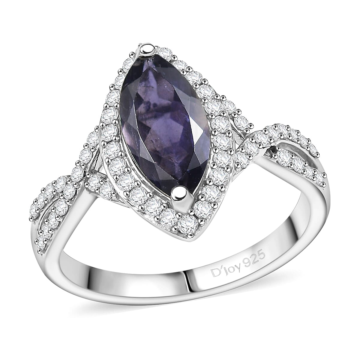 D'Joy Catalina Iolite and Moissanite 2.00 ctw Ring in Rhodium Over Sterling Silver
