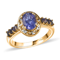 D'Joy Catalina Iolite 1.30 ctw Golden Orbit Ring in Rhodium and 18K Vermeil Yellow Gold Over Sterling Silver