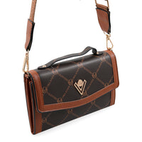 Valentino Orlandi Printed Brown and Cognac Trimmed Vegan Leather Crossbody Bag