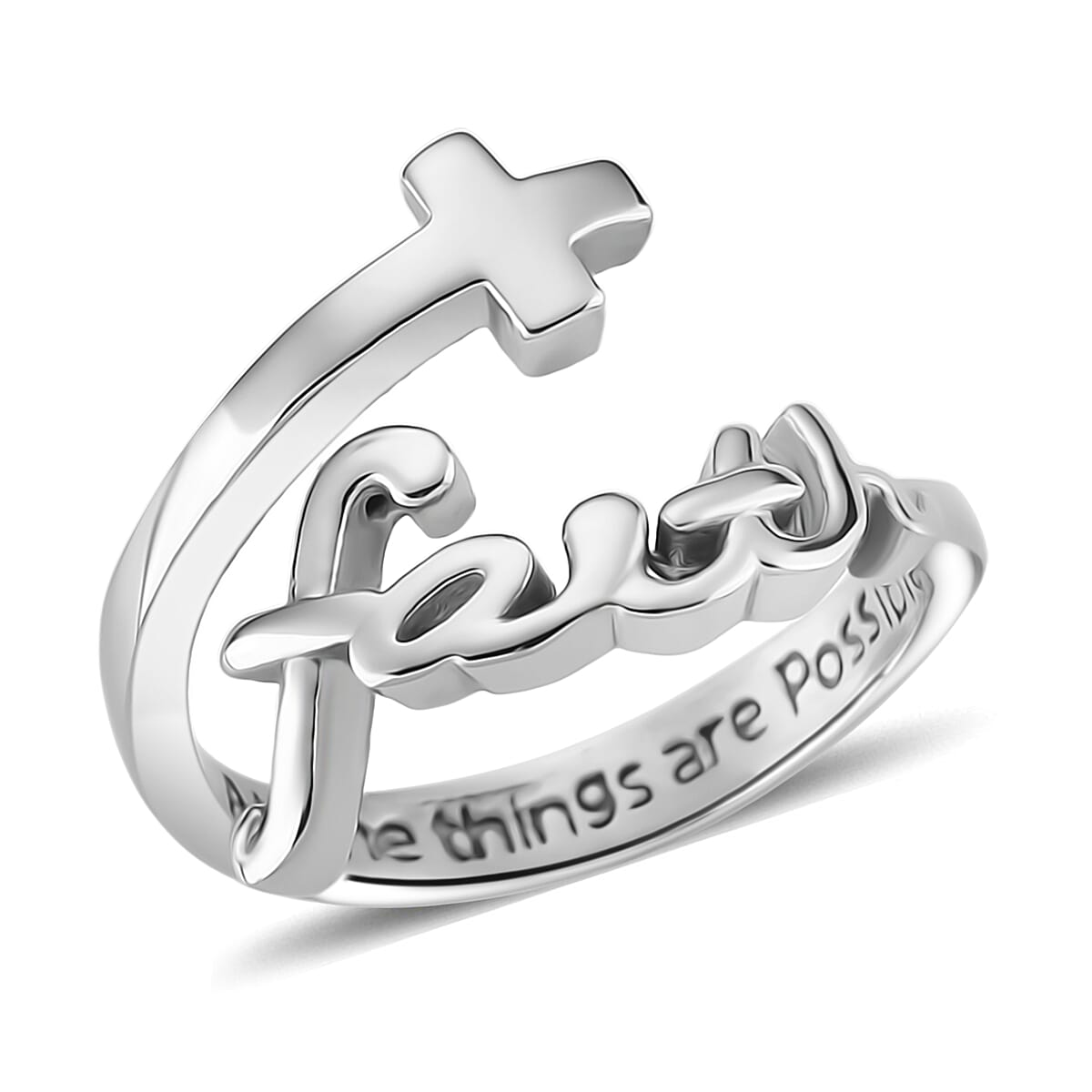 Faith and Cross Ring in Stainless Steel (Size 10.0)