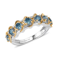 Luxuriant Lab Grown Diamond Band Ring in 18K Vermeil YG and Rhodium Over Sterling Silver (Size 10.0) 1.00 ctw