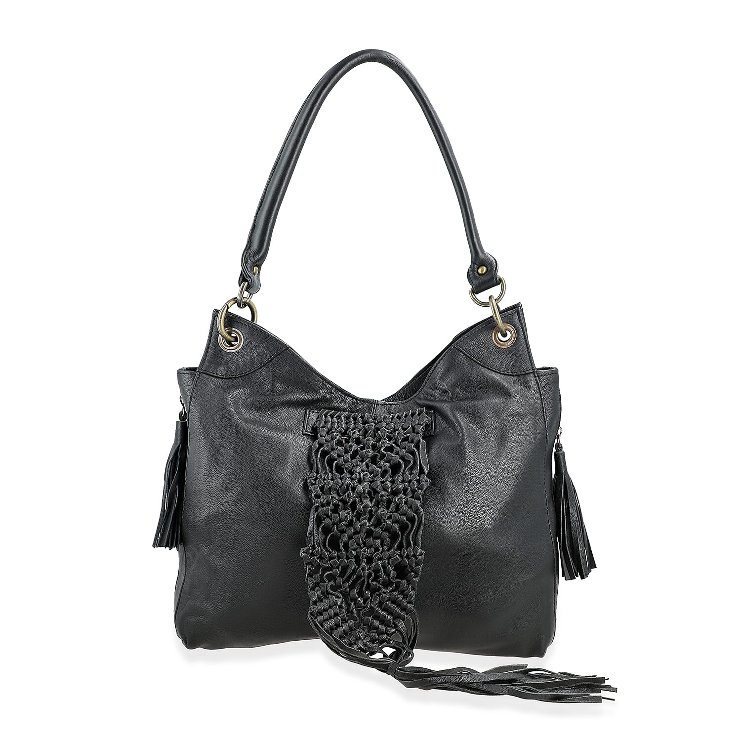 La Marey Brown Genuine Leather Macrame Flap Tote Bag