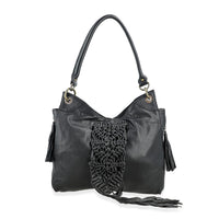 La Marey Brown Genuine Leather Macrame Flap Tote Bag