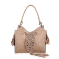 La Marey Brown Genuine Leather Macrame Flap Tote Bag - Sticky add to cart bar