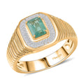D’Joy Premium Kegem Zambian Emerald, Diamond Art Deco Men's Ring in 18K Vermeil YG Over Sterling Silver (Size 10.0) 1.35 ctw - Sticky add to cart bar