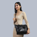 La Marey Black Genuine Leather Front Zipper Tote Bag - Sticky add to cart bar