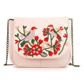 La Marey Light Pink Genuine Leather Sling Bag with Floral Embroidered Flap - Sticky add to cart bar