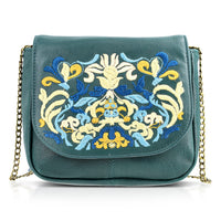 La Marey Light Pink Genuine Leather Sling Bag with Floral Embroidered Flap
