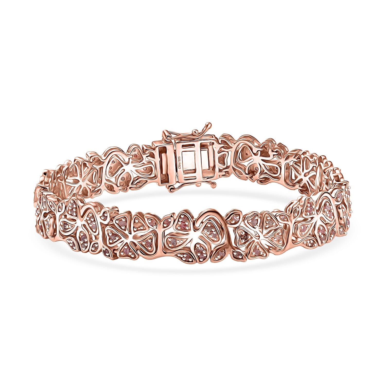 D'Joy Uncut Natural Pink Diamond 1.50 ctw Floral Bracelet in 18K Vermeil Rose Gold Over Sterling Silver (6.50 In)