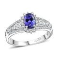 D'Joy AAA Tanzanite and White Zircon 1.50 ctw Starburst Ring in Rhodium Over Sterling Silver (Size 10.0) - Sticky add to cart bar