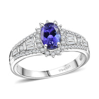 D'Joy AAA Tanzanite and White Zircon 1.50 ctw Starburst Ring in Rhodium Over Sterling Silver (Size 10.0)