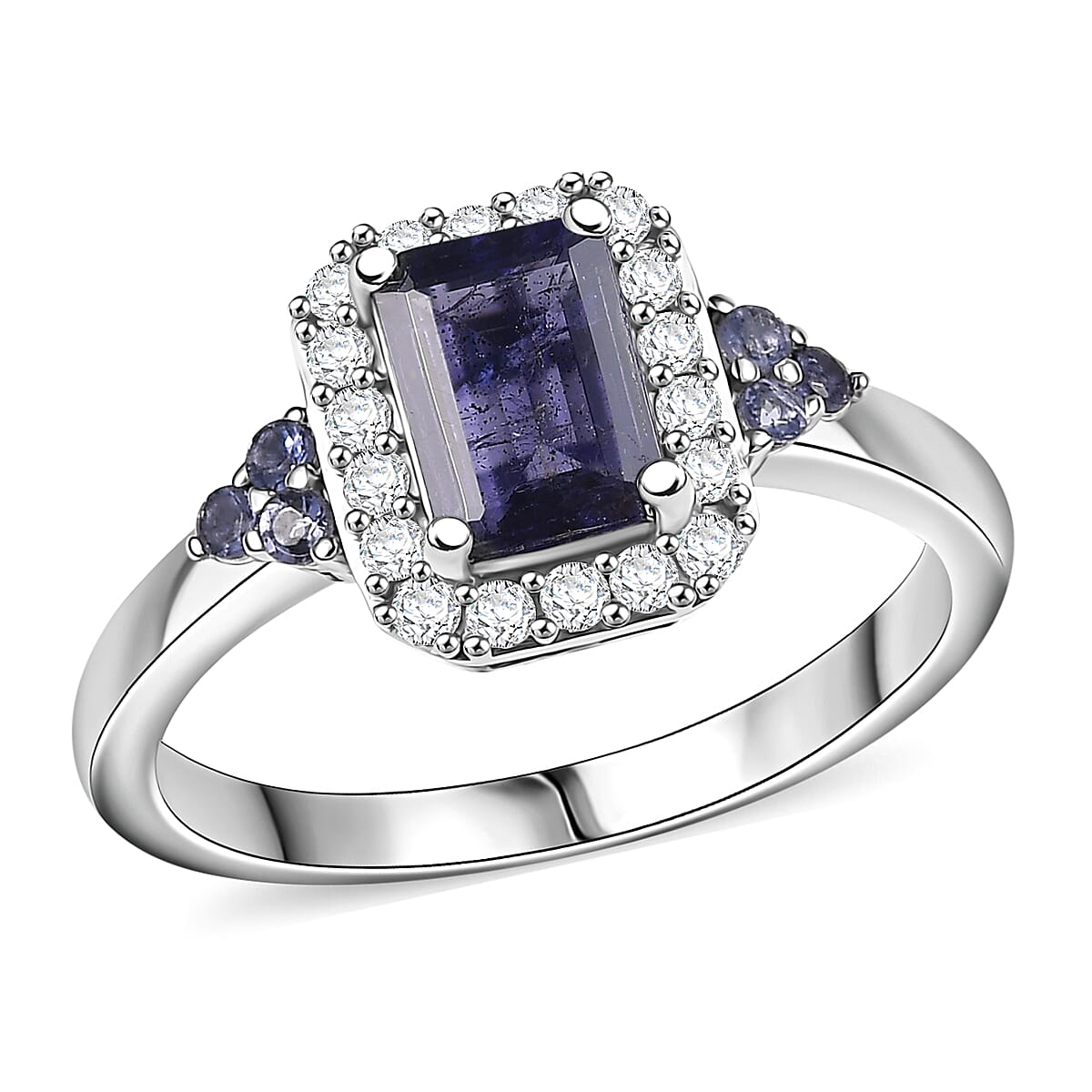D'Joy Catalina Iolite and White Zircon 1.30 ctw Ring in Rhodium Over Sterling Silver (Size 10.0) (Del. in 10-12 Days)