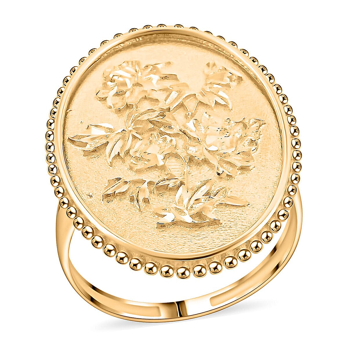 Doorbuster Italian 10K Yellow Gold  Floral Potrait Ring (Size 7.0) 2.67 Grams