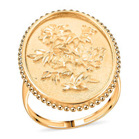 Doorbuster Italian 10K Yellow Gold  Floral Potrait Ring (Size 7.0) 2.67 Grams