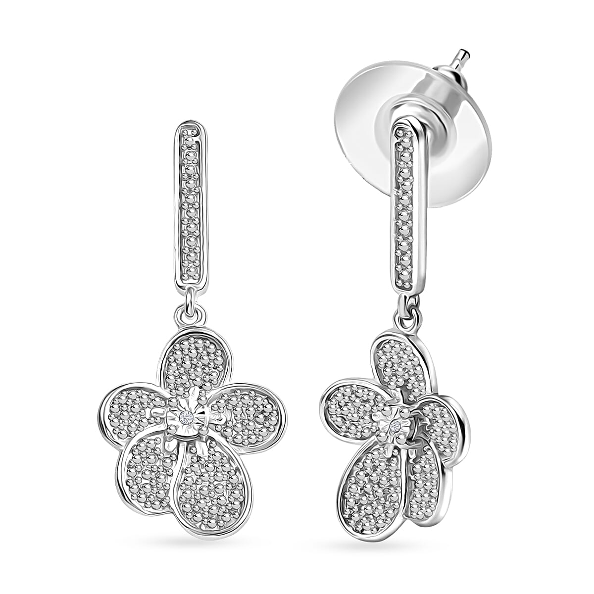 EverTrue White Diamond Accent Petal Radiance Earrings in Platinum Bond