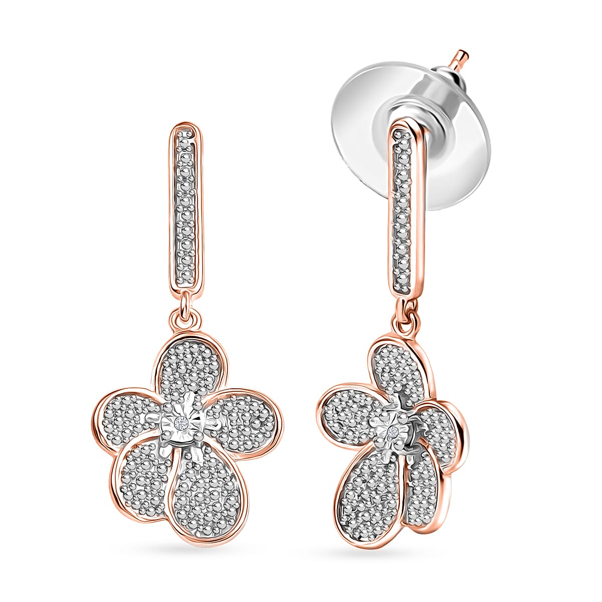 EverTrue White Diamond Accent Petal Radiance Earrings in Platinum Bond
