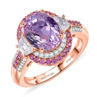 Doorbuster D’joy Premium Martha Rocha Kunzite, Multi Gemstone Art Deco Ring in 18K Vermeil RG Over Sterling Silver (Size 10.0) 5.40 ctw