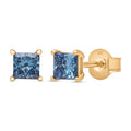 Luxuriant Lab Grown Blue Diamond (IR) SI 1.00 ctw Solitaire Stud Earring in 18K Vermeil Yellow Gold Over Sterling Silver - Sticky add to cart bar