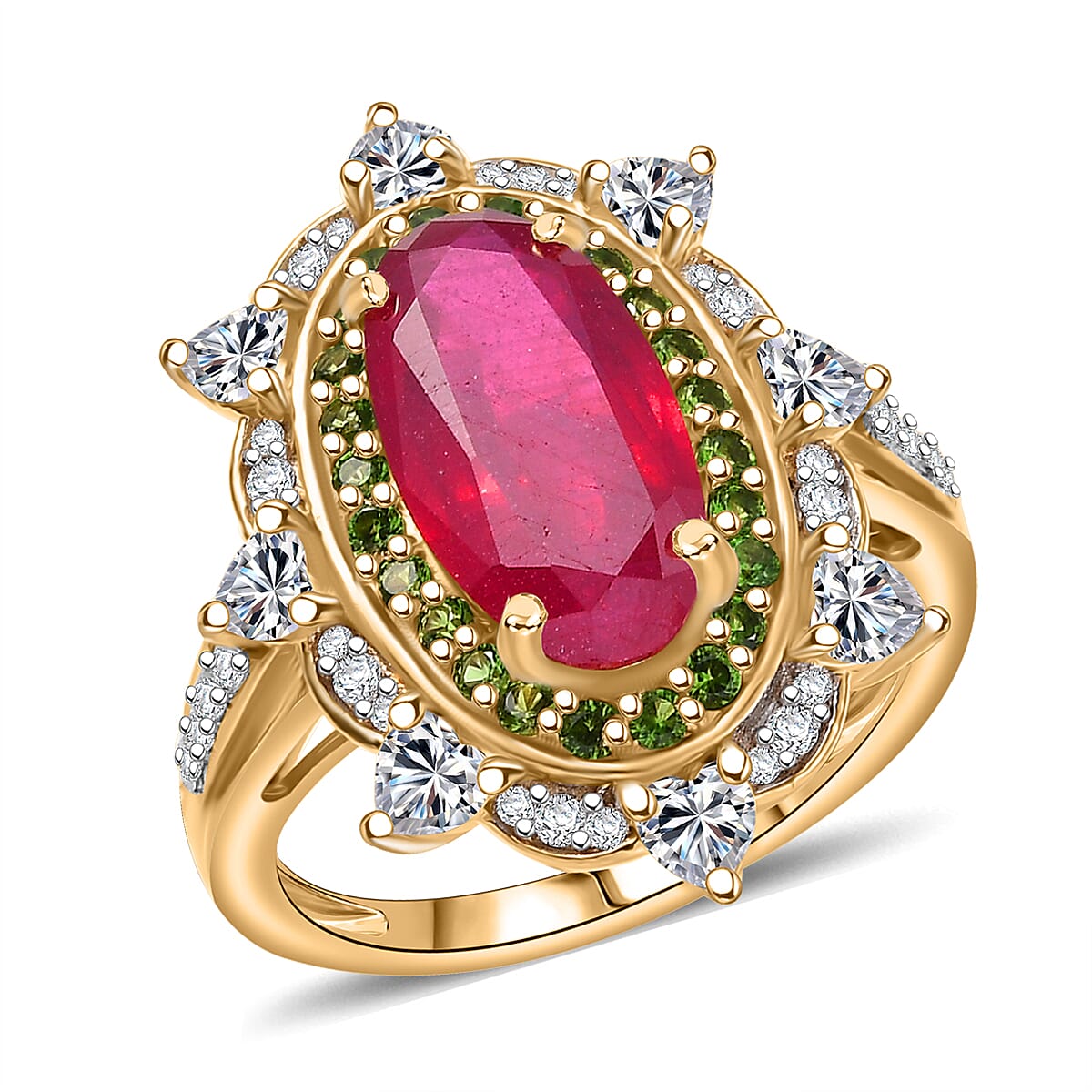 D’Joy Niassa Ruby (FF), Multi Gemstone Ring in 18K Vermeil YG Over Sterling Silver (Size 7.0) 6.50 ctw