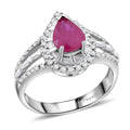 D'Joy Premium Montepuez Ruby and Moissanite 2.00 ctw Fleur de Flame Ring in Rhodium Over Sterling Silver (Size 10.0) - Sticky add to cart bar