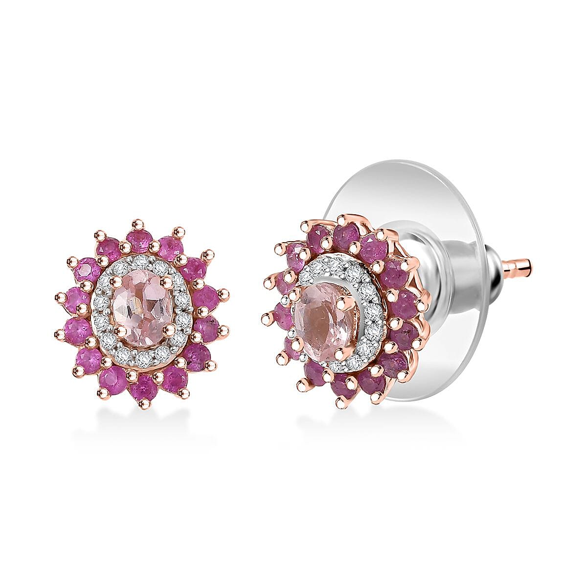 D'Joy Premium Blush Tourmaline and Multi Gemstone 0.85 ctw Crownlight Stud Earrings in 18K Vermeil Rose Gold Over Sterling Silver