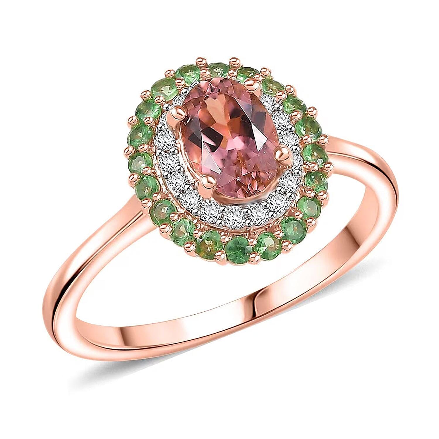 D'Joy Premium Blush Tourmaline, Multi Gemstone Ring in 18K Vermeil RG Over Sterling Silver (Size 10.0) 1.30 ctw