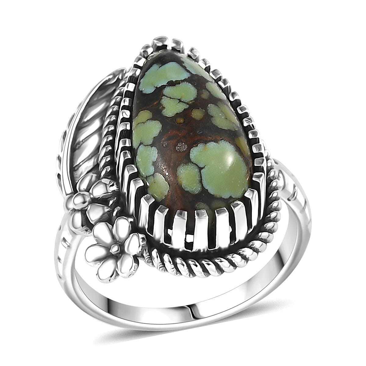 D'Joy Artisan Crafted Whispering Web Turquoise 7.00 ctw Ring in Sterling Silver (Size 10.0)